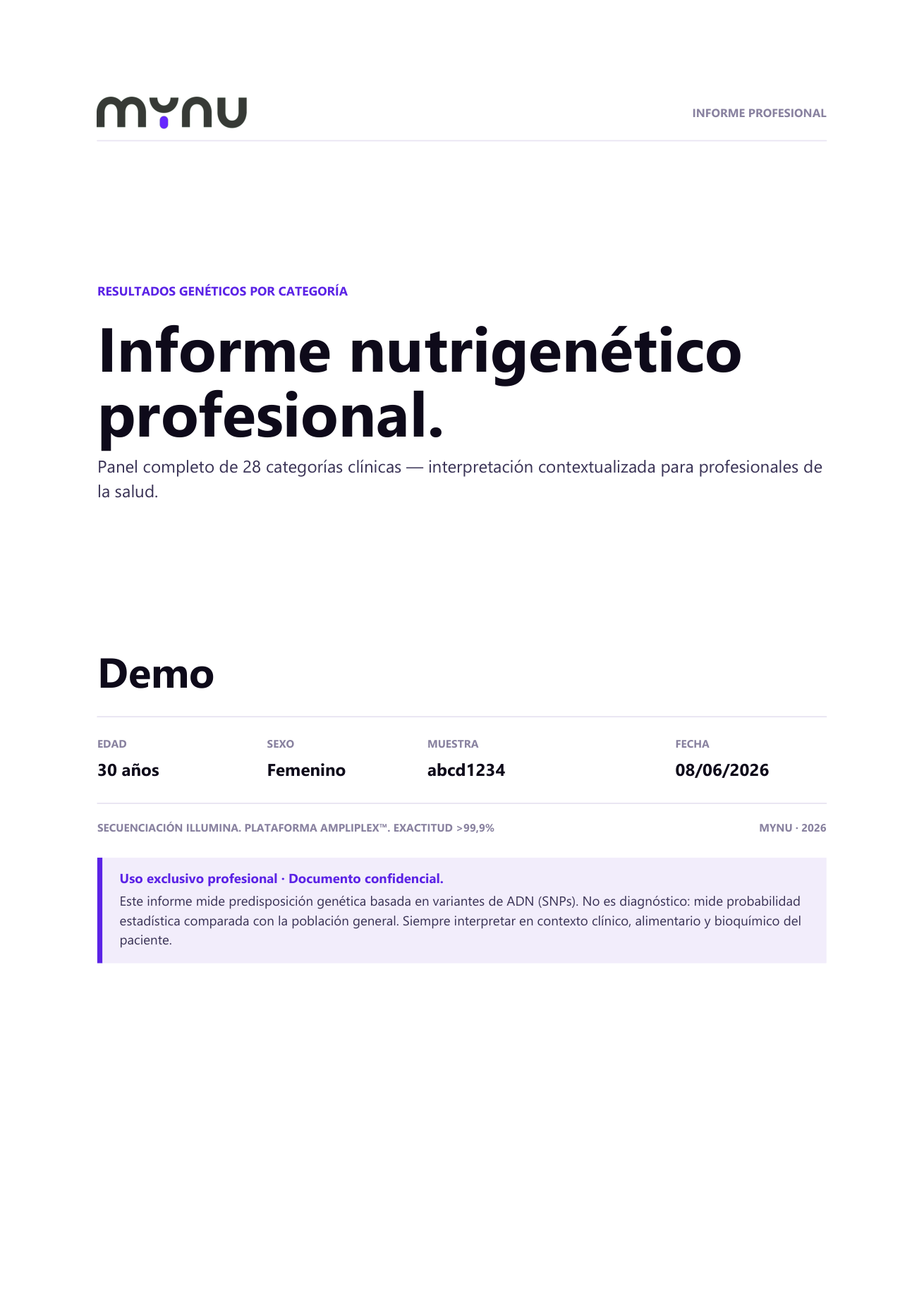 Portada del informe nutrigenético profesional